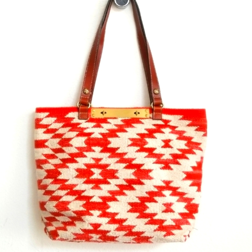 👏SOLD 👜Patricia Nash Tote EUC Burnt Coral Cotton Woven Summer Southwestern Bag